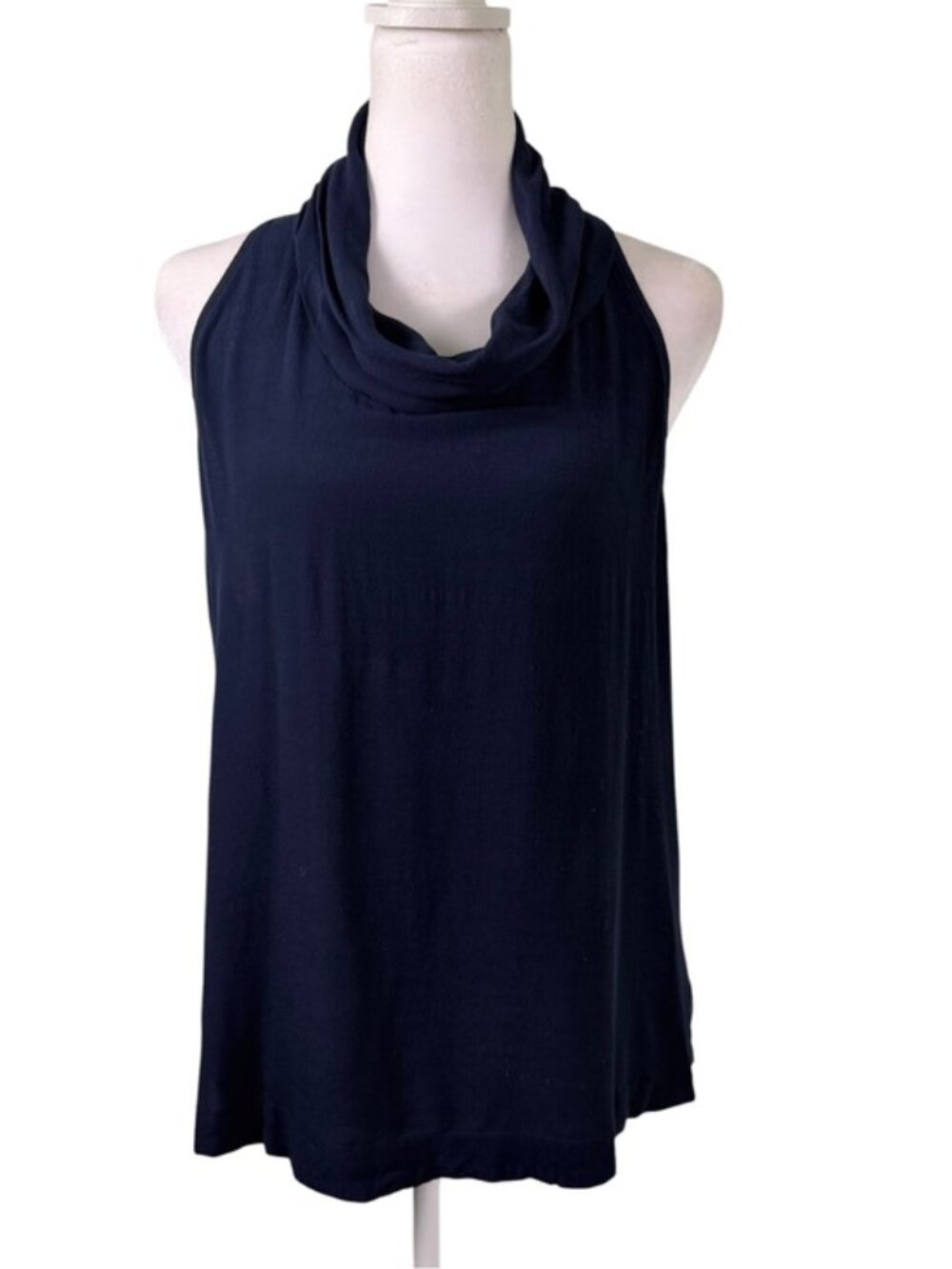 Free People Navy Cowl Neck Open Back Flowy Tunic Top M Boho Minimalist - Picture 2 of 8